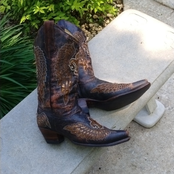Corral Ladies Distressed Brown Wing Fleur De Lis Sequence Boot size 9.5 - Picture 7 of 16